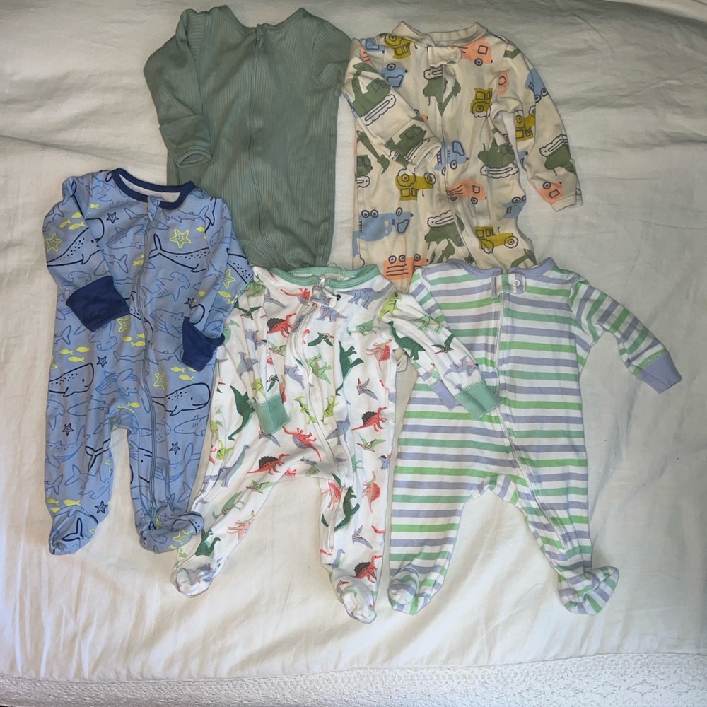 0-3m One Piece Pajama Set - Blue, Green, and Multicolor